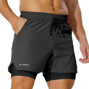 AIMPACT Mens 2 in 1 Shorts 7" Compression Gym Athletic Workout Shorts for with Phone Pockets