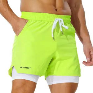 AIMPACT Mens 2 in 1 Shorts 7" Compression Gym Athletic Workout Shorts for with Phone Pockets