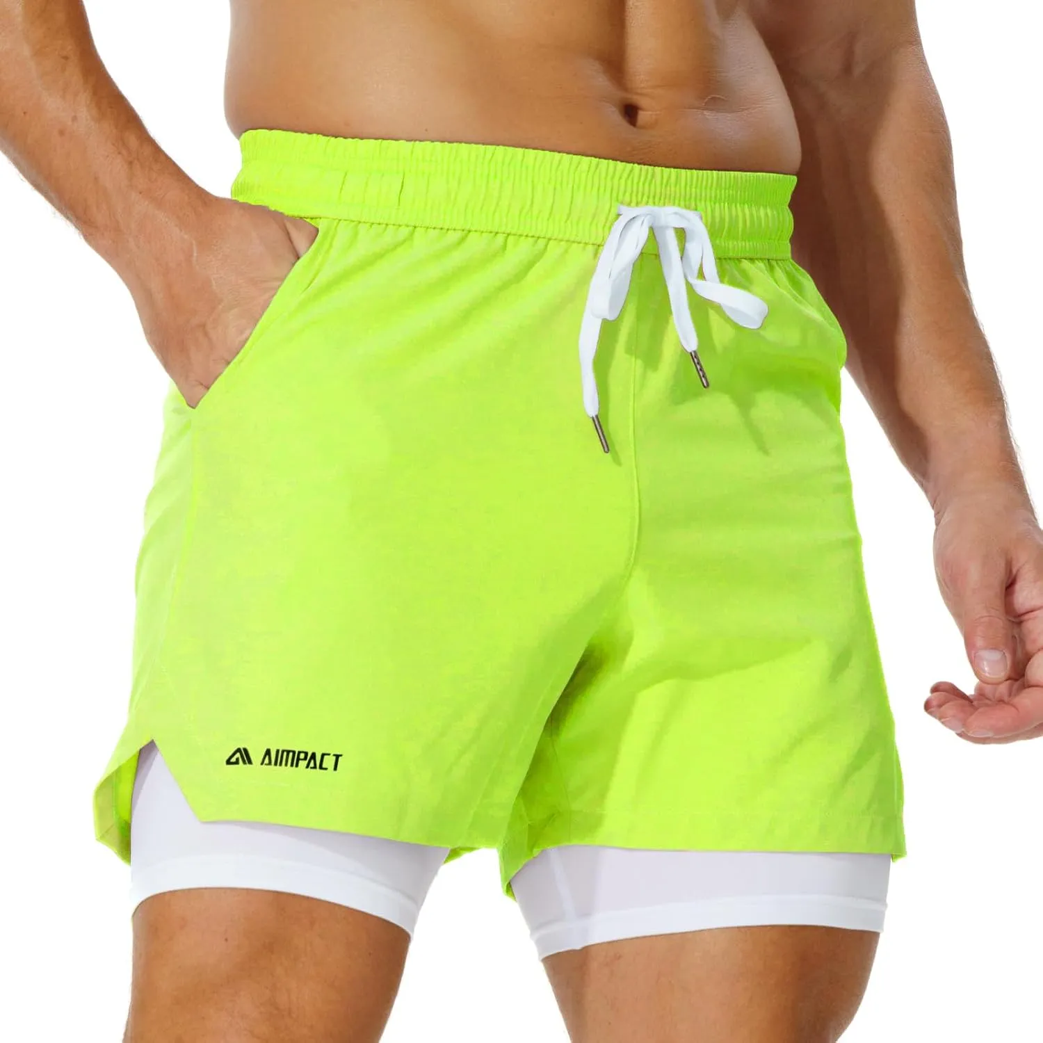 AIMPACT Mens 2 in 1 Shorts 7" Compression Gym Athletic Workout Shorts for with Phone Pockets