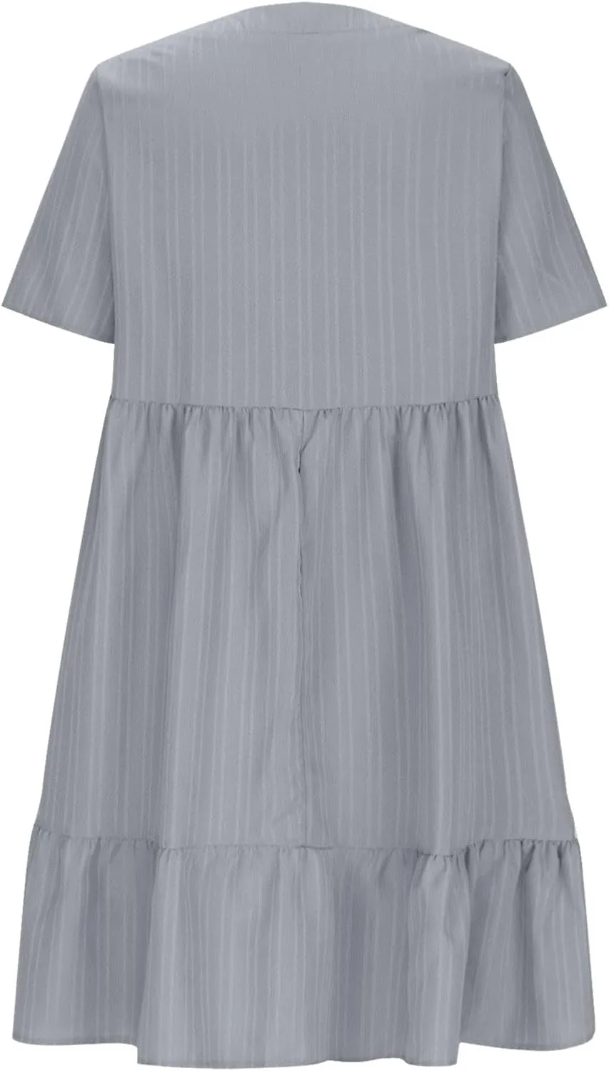 Akklian Summer Dresses for Women 2025 Ruffle Casual V Neck Mini Dress Short Sleeve A-Line Flowy Swing Beach Dress Sundress
