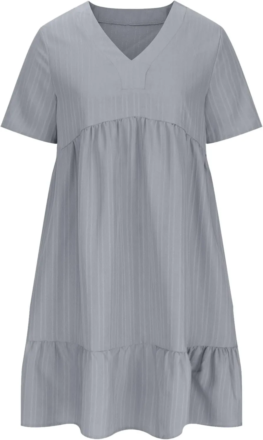 Akklian Summer Dresses for Women 2025 Ruffle Casual V Neck Mini Dress Short Sleeve A-Line Flowy Swing Beach Dress Sundress
