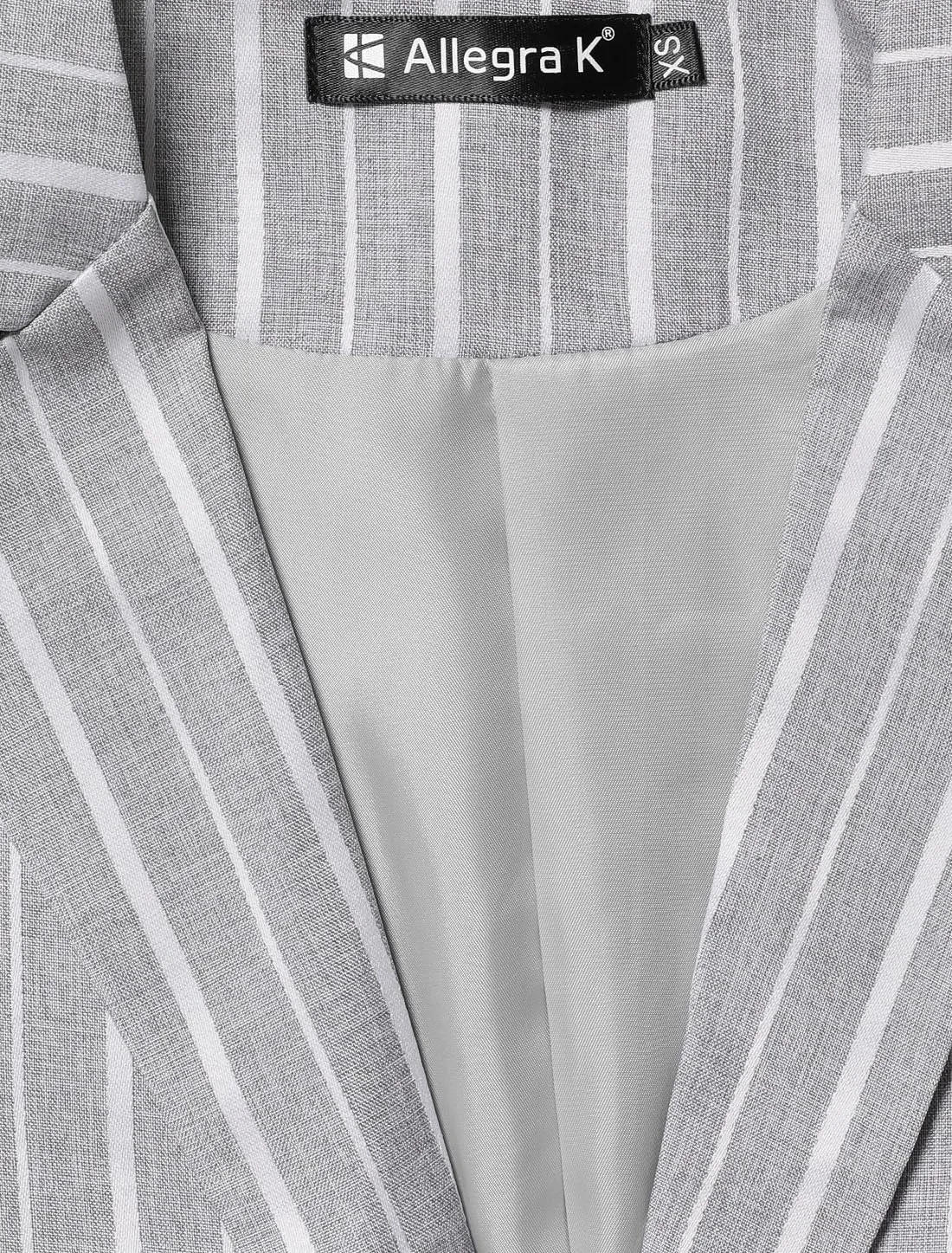 Allegra K Women's Striped Open Front Work Office 3/4 Sleeves Casual Notched Lapel Blazer