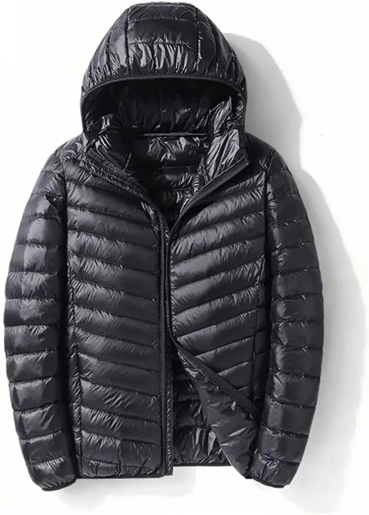 Alloaone Men Lightweight Water And Wind-Resistant Hooded Coat Slim Duck Down Jacket Coat