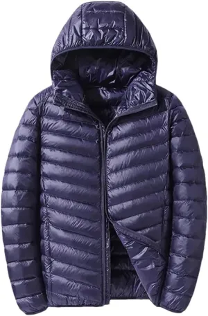 Alloaone Men Lightweight Water And Wind-Resistant Hooded Coat Slim Duck Down Jacket Coat