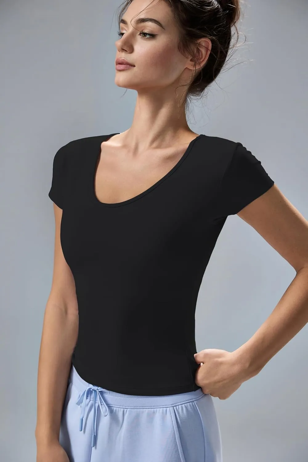 altiland Scoop Neck Workout T Shirt for Woman, Ultra-Soft Quick Dry Athletic Tee Yoga Running Cropped Short Sleeve Tops