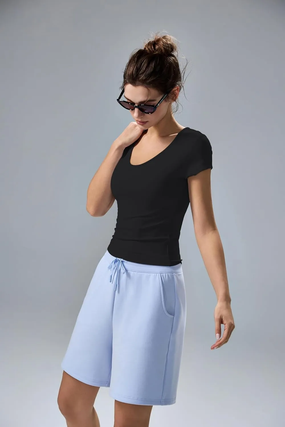 altiland Scoop Neck Workout T Shirt for Woman, Ultra-Soft Quick Dry Athletic Tee Yoga Running Cropped Short Sleeve Tops