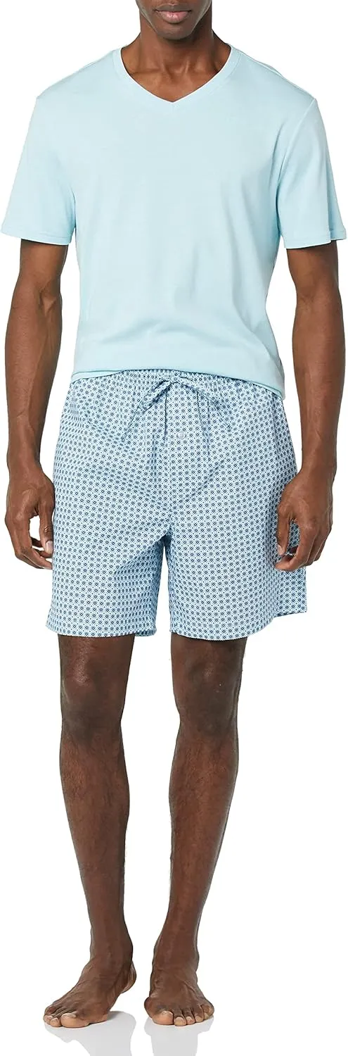 Amazon Essentials Men's Cotton Poplin Pajama Short with Cotton T-Shirt Set