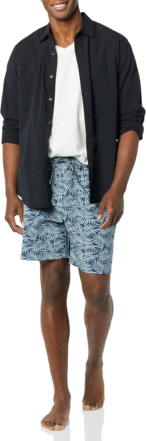 Amazon Essentials Men's Cotton Poplin Pajama Short with Cotton T-Shirt Set