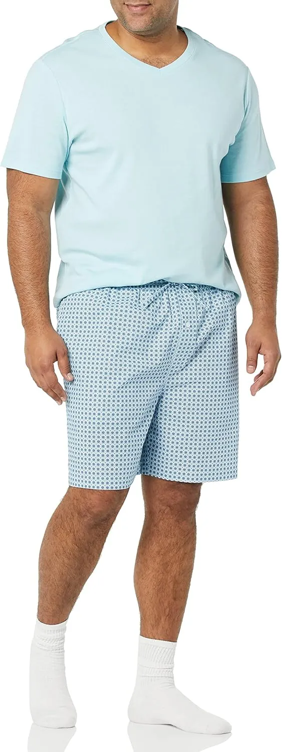 Amazon Essentials Men's Cotton Poplin Pajama Short with Cotton T-Shirt Set