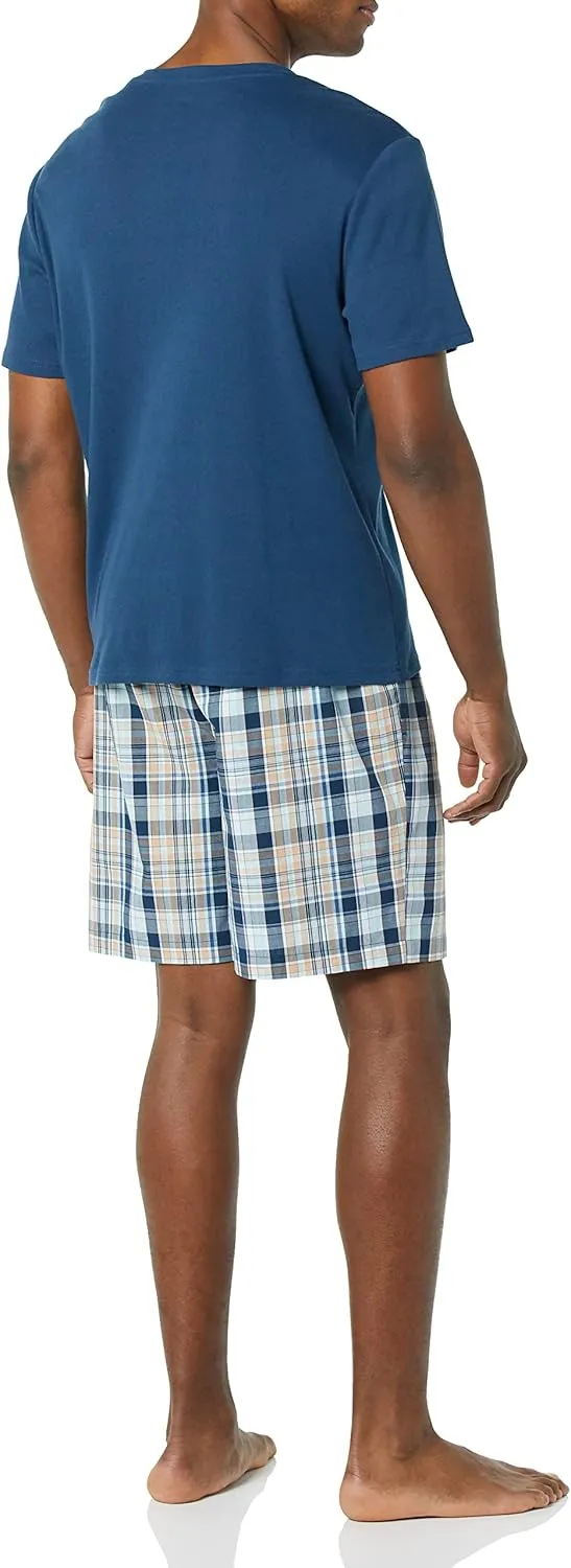 Amazon Essentials Men's Cotton Poplin Pajama Short with Cotton T-Shirt Set