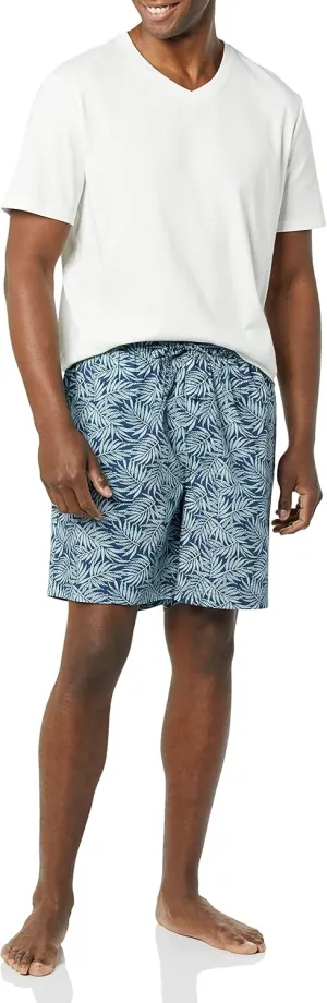 Amazon Essentials Men's Cotton Poplin Pajama Short with Cotton T-Shirt Set