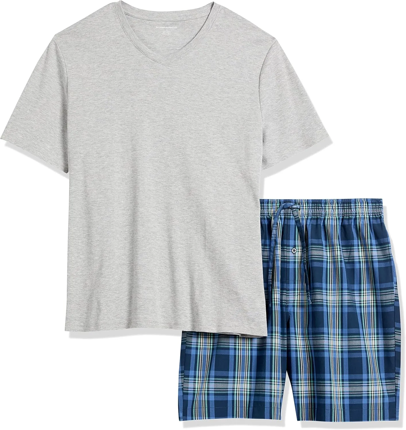 Amazon Essentials Men's Cotton Poplin Pajama Short with Cotton T-Shirt Set