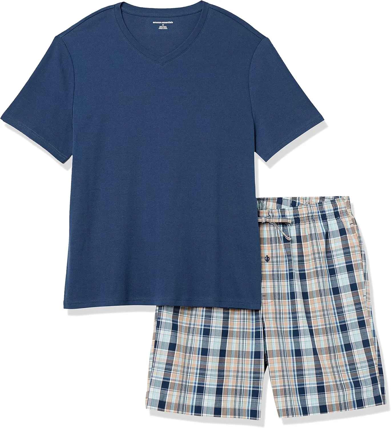 Amazon Essentials Men's Cotton Poplin Pajama Short with Cotton T-Shirt Set