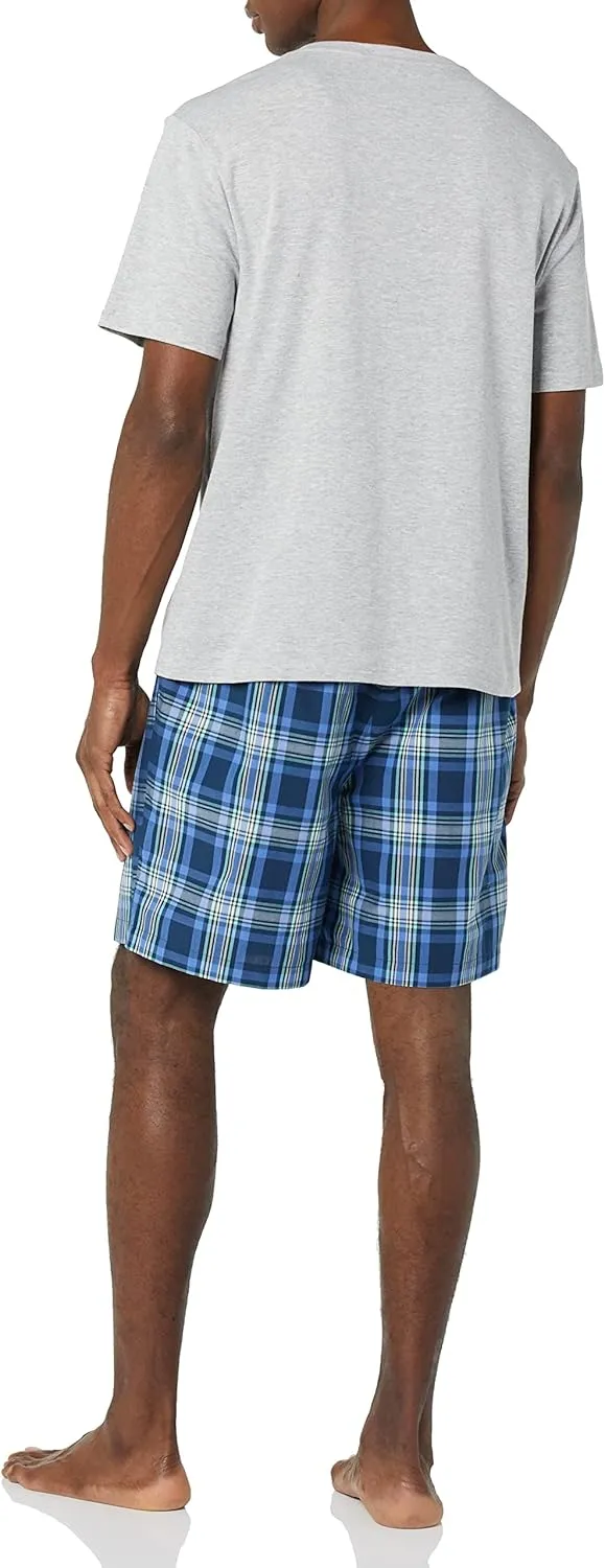 Amazon Essentials Men's Cotton Poplin Pajama Short with Cotton T-Shirt Set