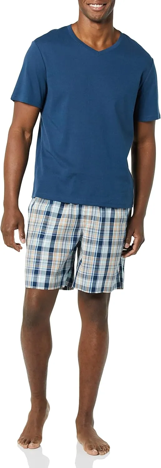 Amazon Essentials Men's Cotton Poplin Pajama Short with Cotton T-Shirt Set