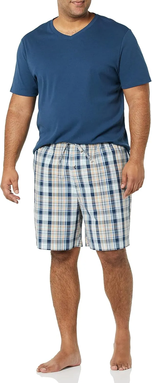 Amazon Essentials Men's Cotton Poplin Pajama Short with Cotton T-Shirt Set