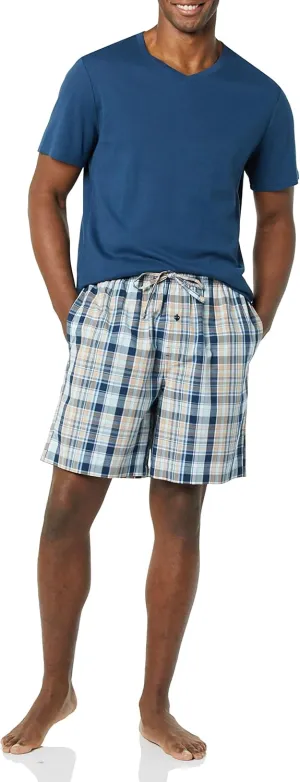 Amazon Essentials Men's Cotton Poplin Pajama Short with Cotton T-Shirt Set