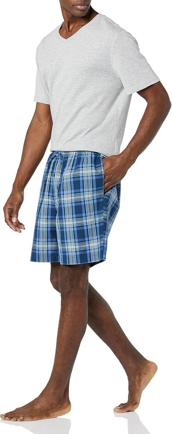 Amazon Essentials Men's Cotton Poplin Pajama Short with Cotton T-Shirt Set