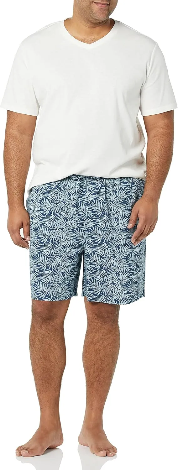 Amazon Essentials Men's Cotton Poplin Pajama Short with Cotton T-Shirt Set