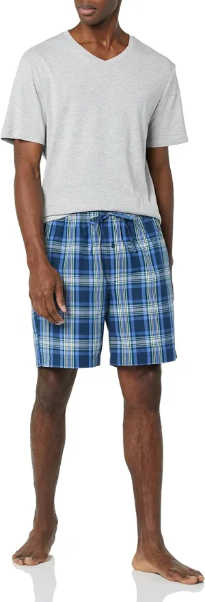 Amazon Essentials Men's Cotton Poplin Pajama Short with Cotton T-Shirt Set
