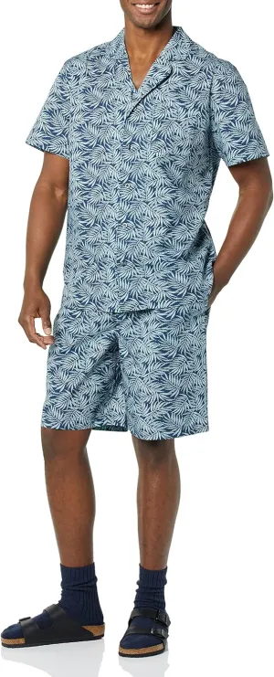 Amazon Essentials Men's Lightweight Woven Short Pajama Set with Notch Collar and Button Loungewear
