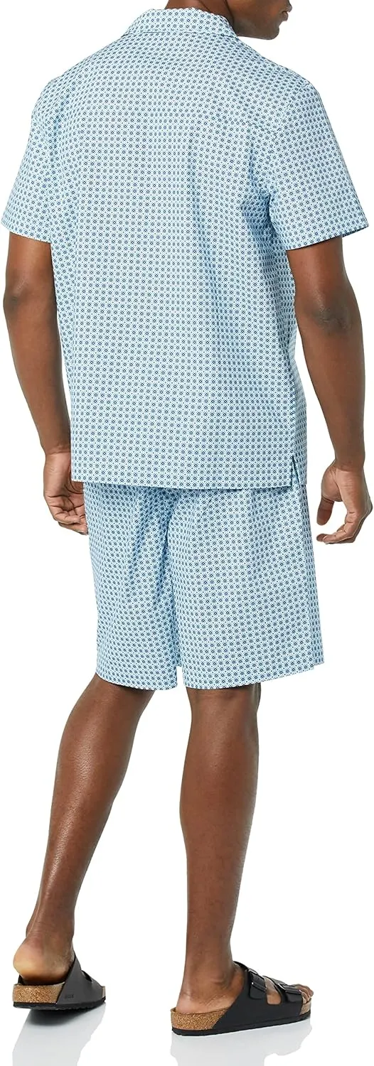 Amazon Essentials Men's Lightweight Woven Short Pajama Set with Notch Collar and Button Loungewear