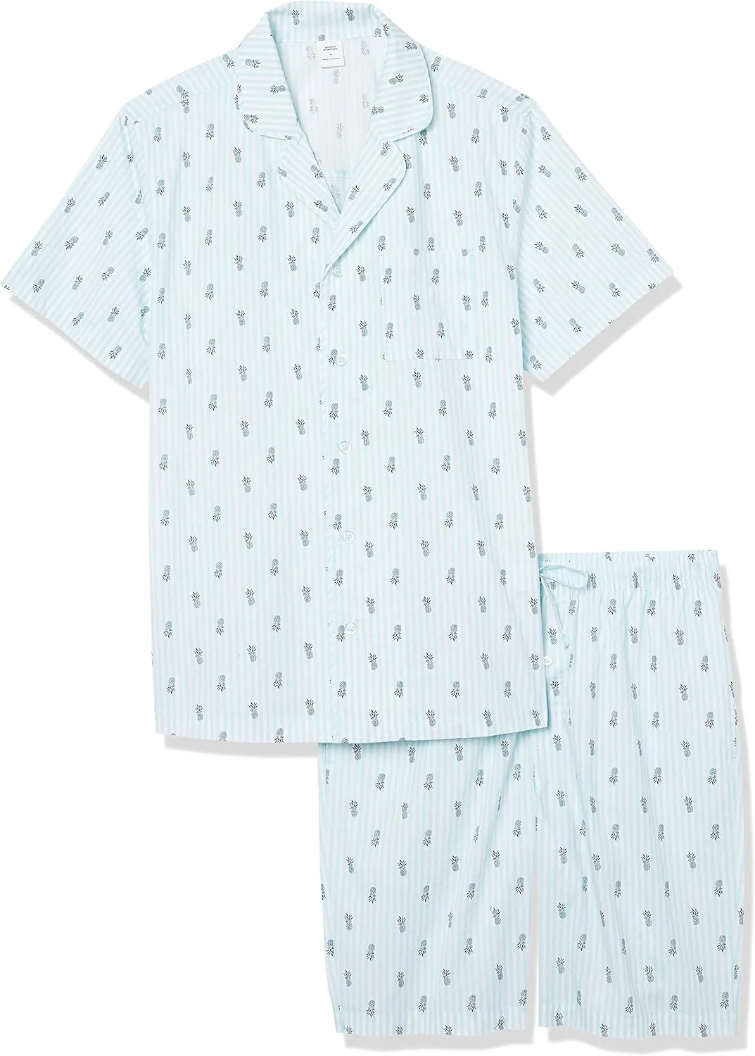 Amazon Essentials Men's Lightweight Woven Short Pajama Set with Notch Collar and Button Loungewear