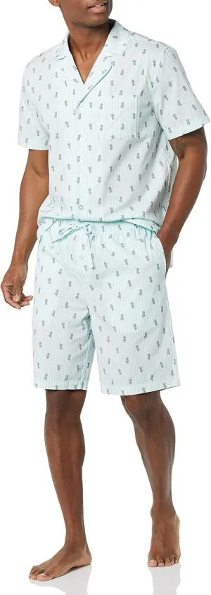 Amazon Essentials Men's Lightweight Woven Short Pajama Set with Notch Collar and Button Loungewear