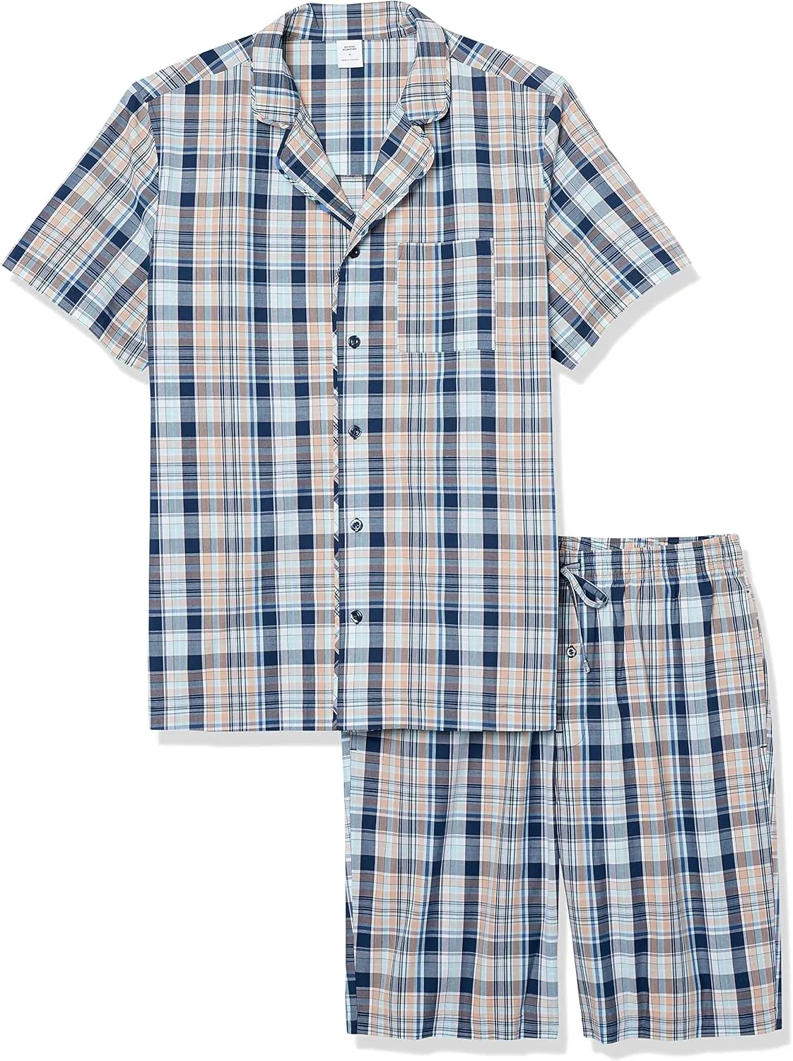 Amazon Essentials Men's Lightweight Woven Short Pajama Set with Notch Collar and Button Loungewear