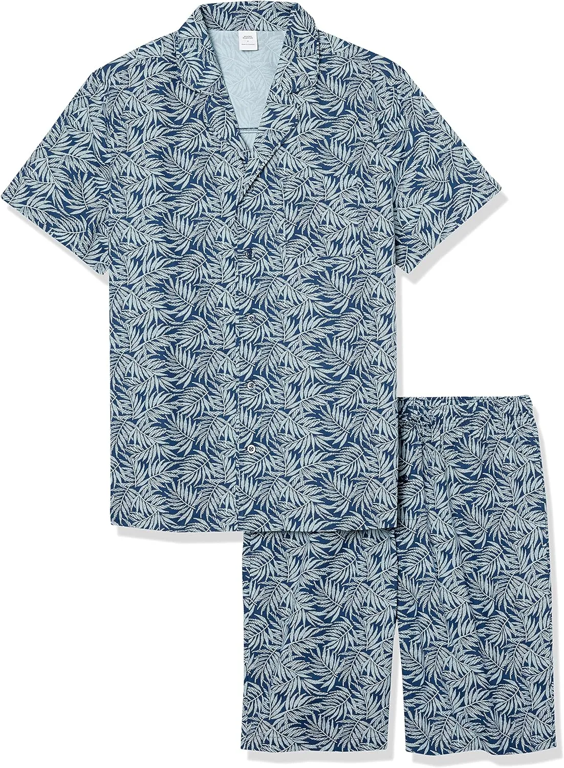 Amazon Essentials Men's Lightweight Woven Short Pajama Set with Notch Collar and Button Loungewear