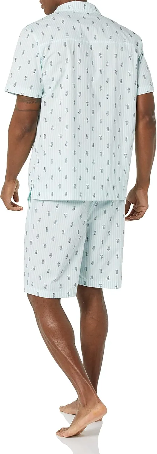 Amazon Essentials Men's Lightweight Woven Short Pajama Set with Notch Collar and Button Loungewear