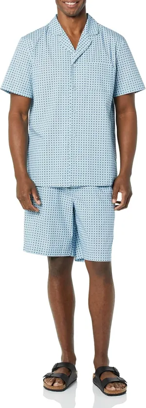 Amazon Essentials Men's Lightweight Woven Short Pajama Set with Notch Collar and Button Loungewear