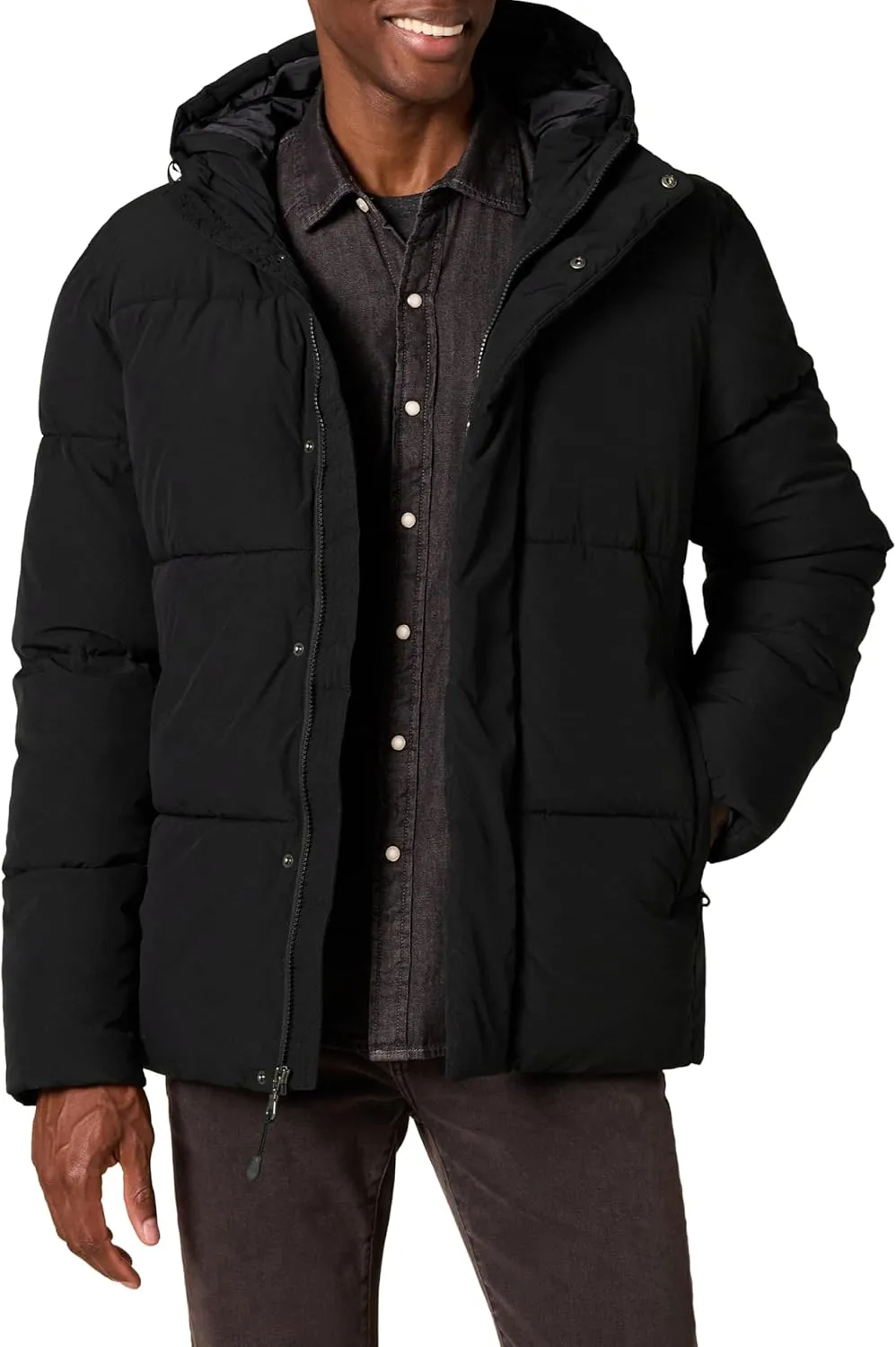 Amazon Essentials Men's Mid-Length Hooded Puffer Coat (Available in Big & Tall)