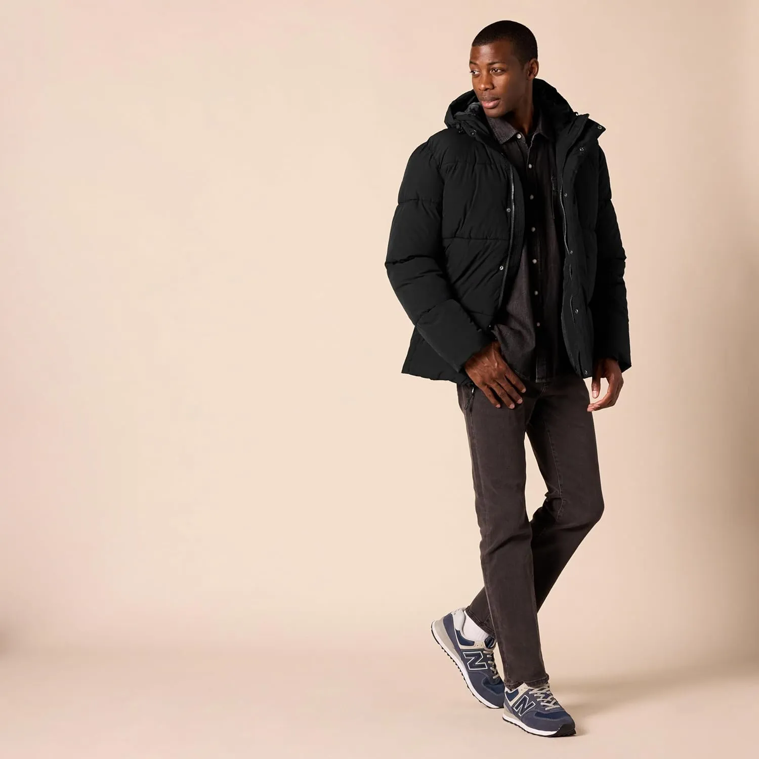Amazon Essentials Men's Mid-Length Hooded Puffer Coat (Available in Big & Tall)
