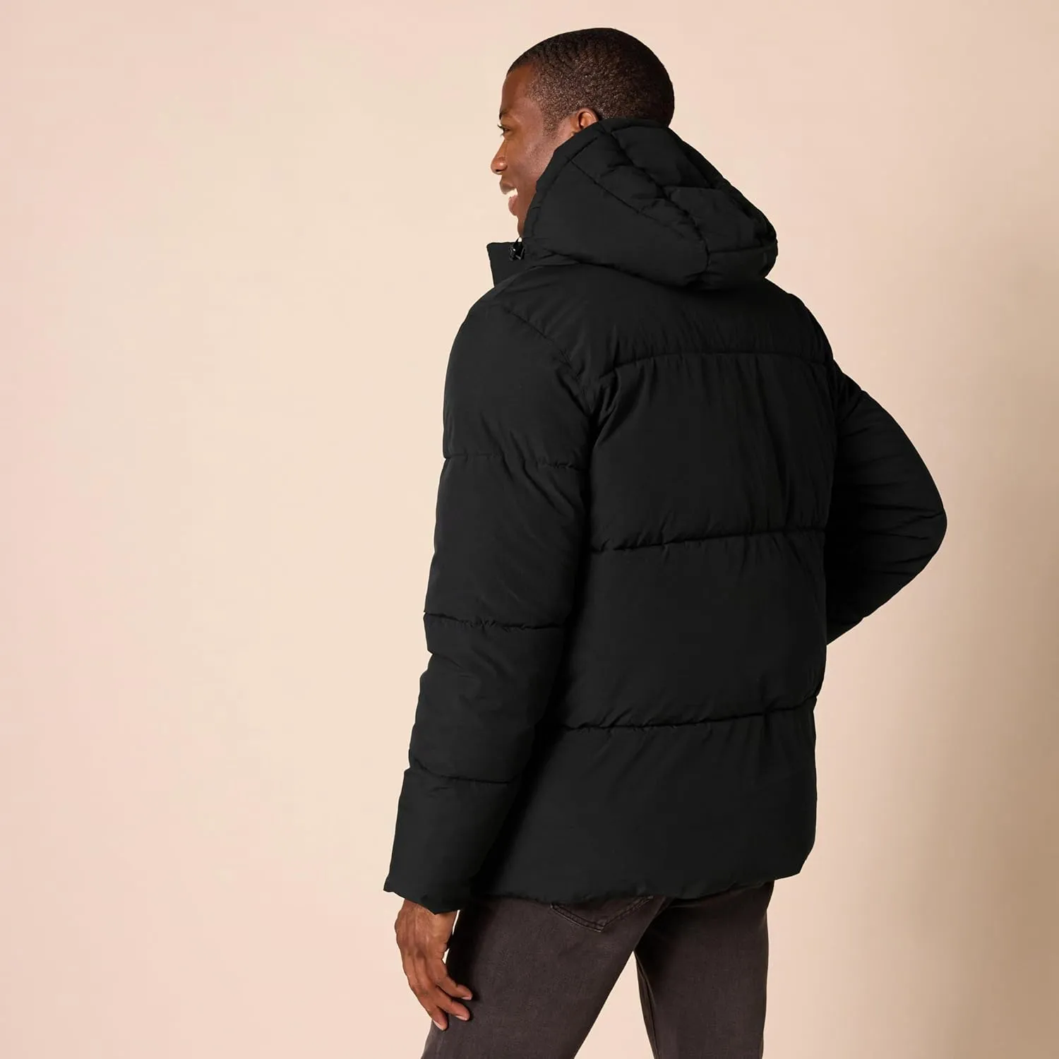 Amazon Essentials Men's Mid-Length Hooded Puffer Coat (Available in Big & Tall)