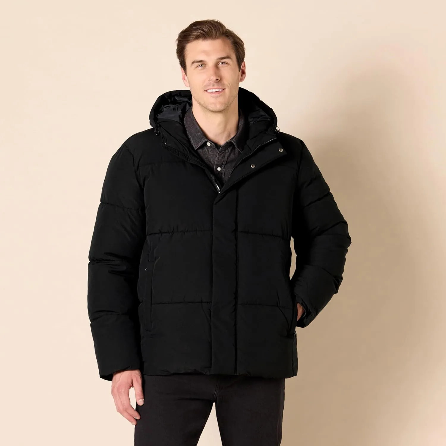 Amazon Essentials Men's Mid-Length Hooded Puffer Coat (Available in Big & Tall)