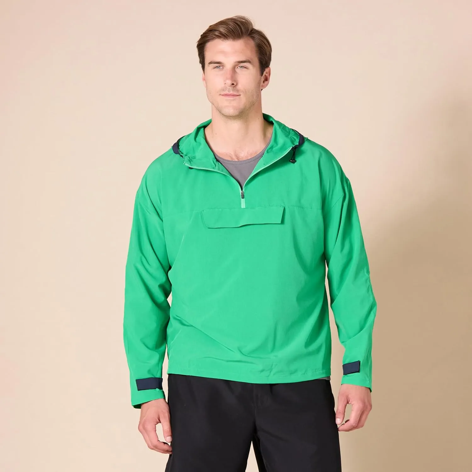 Amazon Essentials Men's Stretch Woven Quarter Zip Hooded Colorblock Jacket