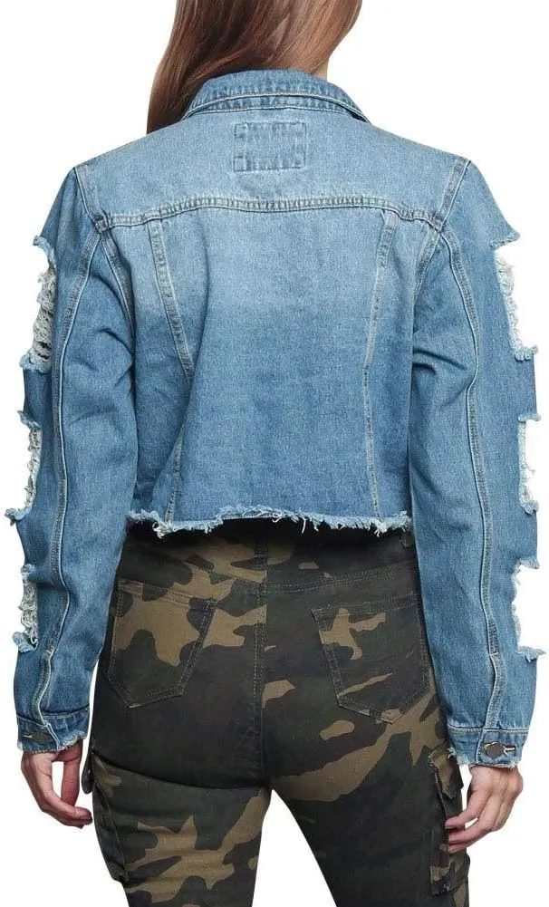 American Bazi Women's Destroyed Denim Jacket