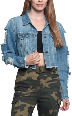 American Bazi Women's Destroyed Denim Jacket
