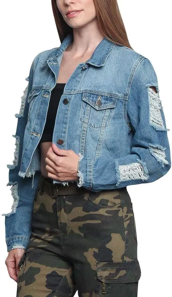 American Bazi Women's Destroyed Denim Jacket