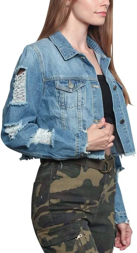American Bazi Women's Destroyed Denim Jacket