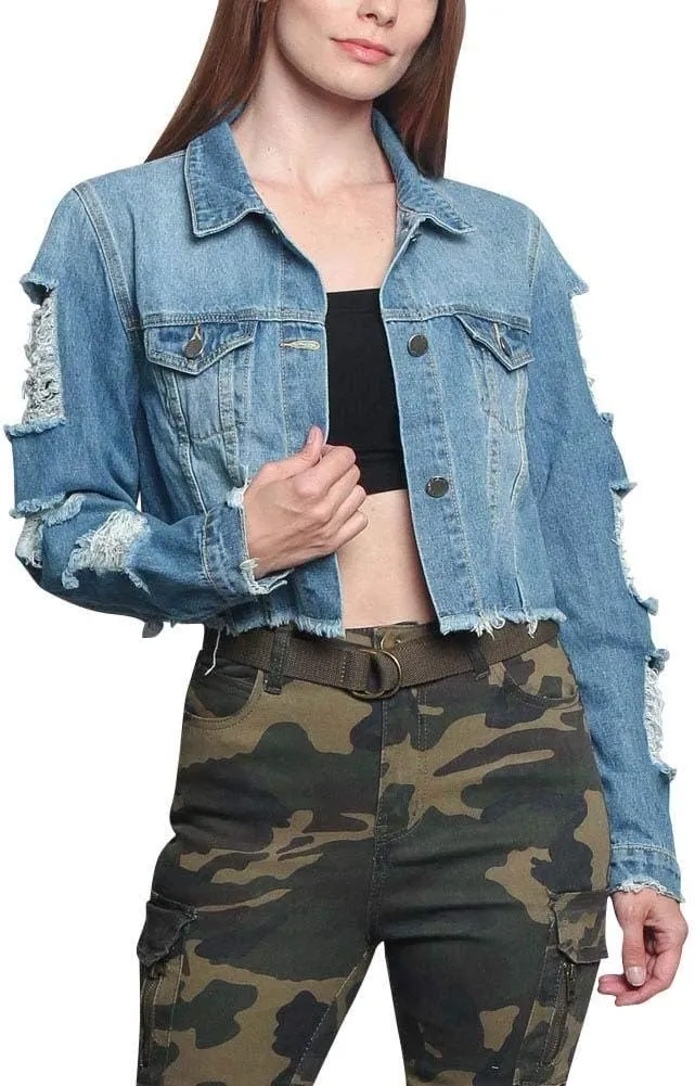 American Bazi Women's Destroyed Denim Jacket