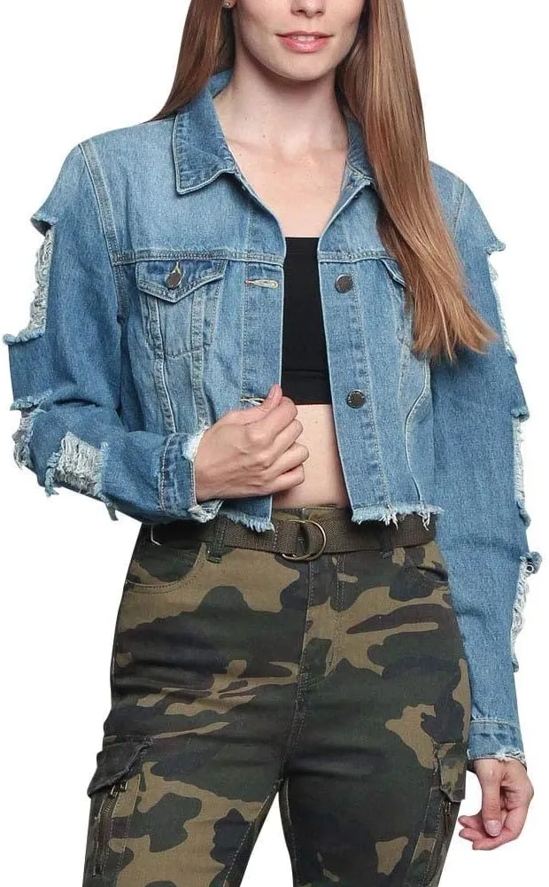 American Bazi Women's Destroyed Denim Jacket