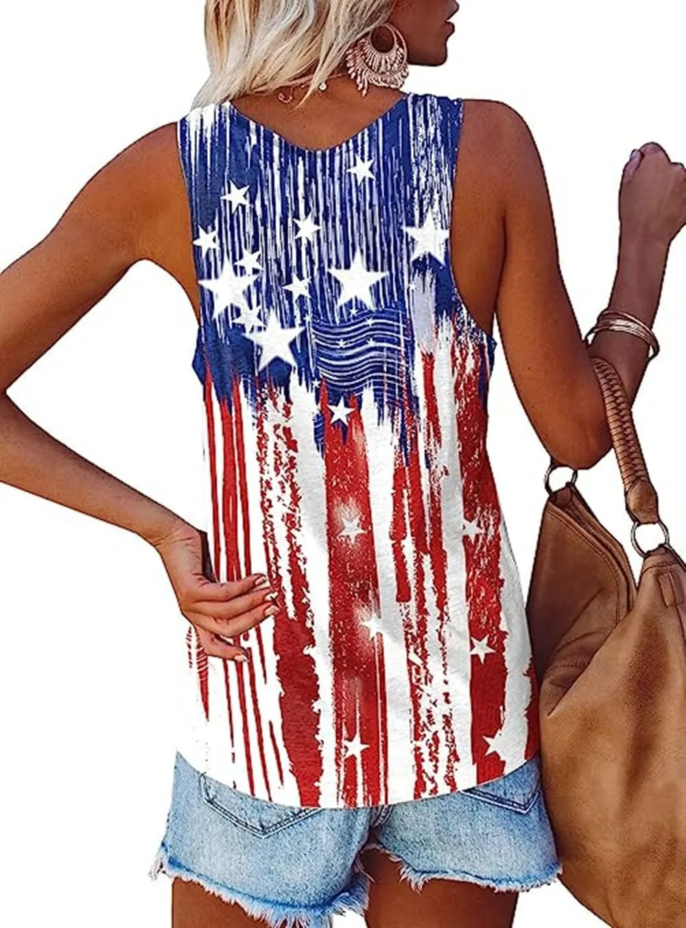 American Flag Tank Tops Women 4th of July Patriotic Shirts Stars Stripes Print Sleeveless T-Shirt USA Flag Tee Tops