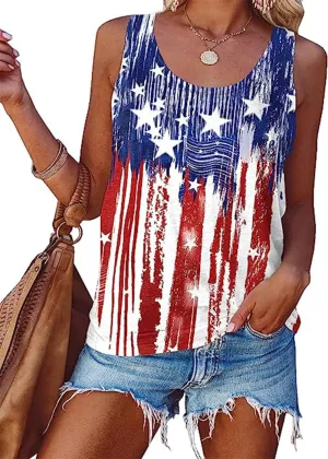 American Flag Tank Tops Women 4th of July Patriotic Shirts Stars Stripes Print Sleeveless T-Shirt USA Flag Tee Tops