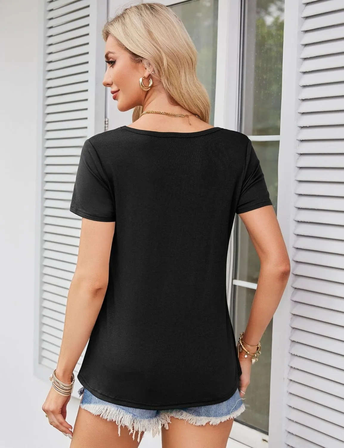Amoretu Womens Scoop Neck Tshirt Short Sleeve Shirts Swing Tunic Tops Loose Fit