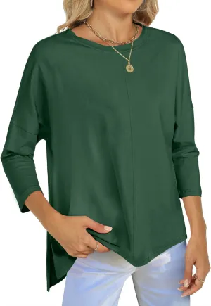 ANRABESS Womens 3/4 Length Sleeve Tops Loose Fit Tunic Shirts Oversized Spring Summer Casual Crew Neck Basic Boxy Tee
