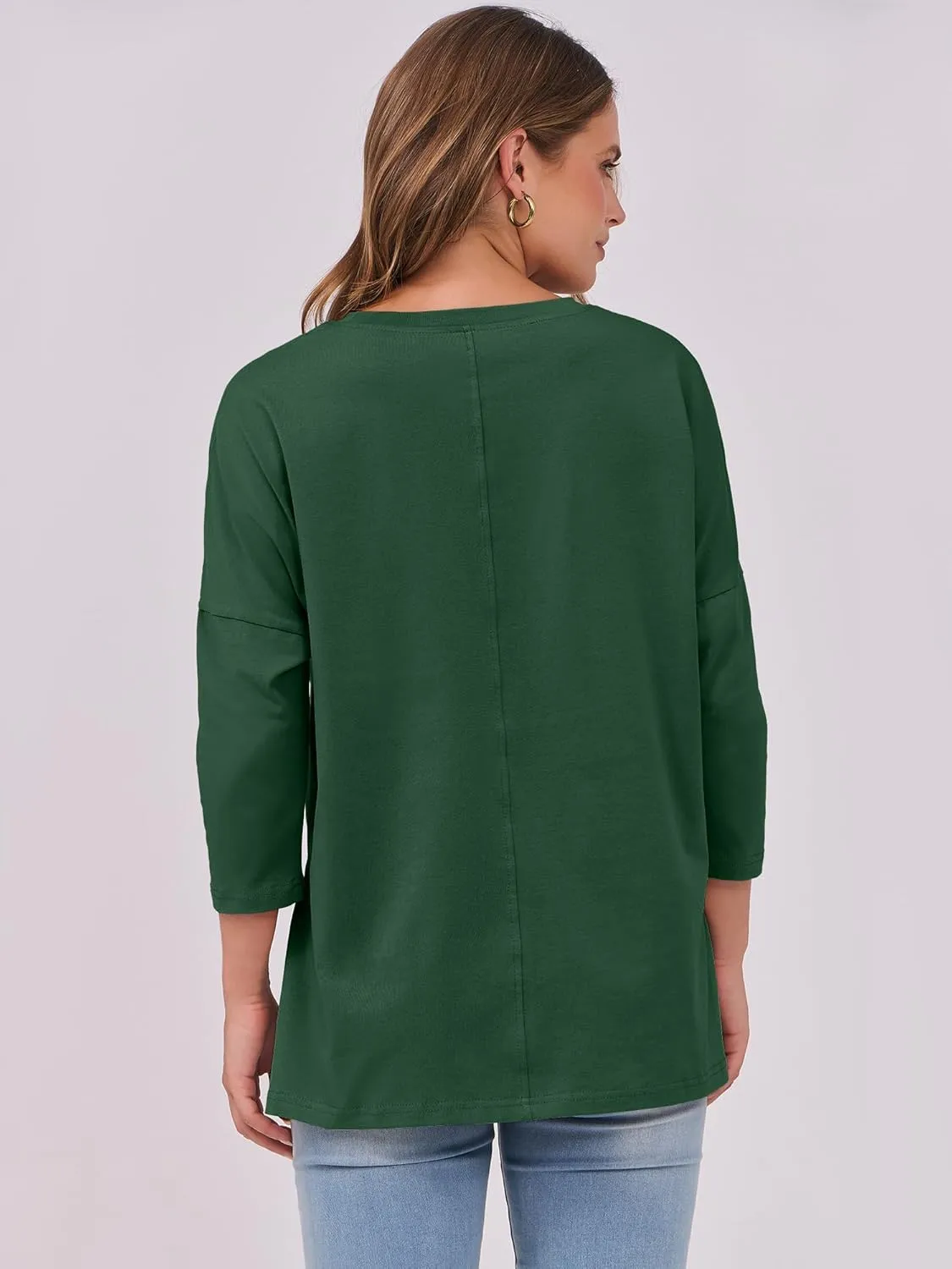 ANRABESS Womens 3/4 Length Sleeve Tops Loose Fit Tunic Shirts Oversized Spring Summer Casual Crew Neck Basic Boxy Tee