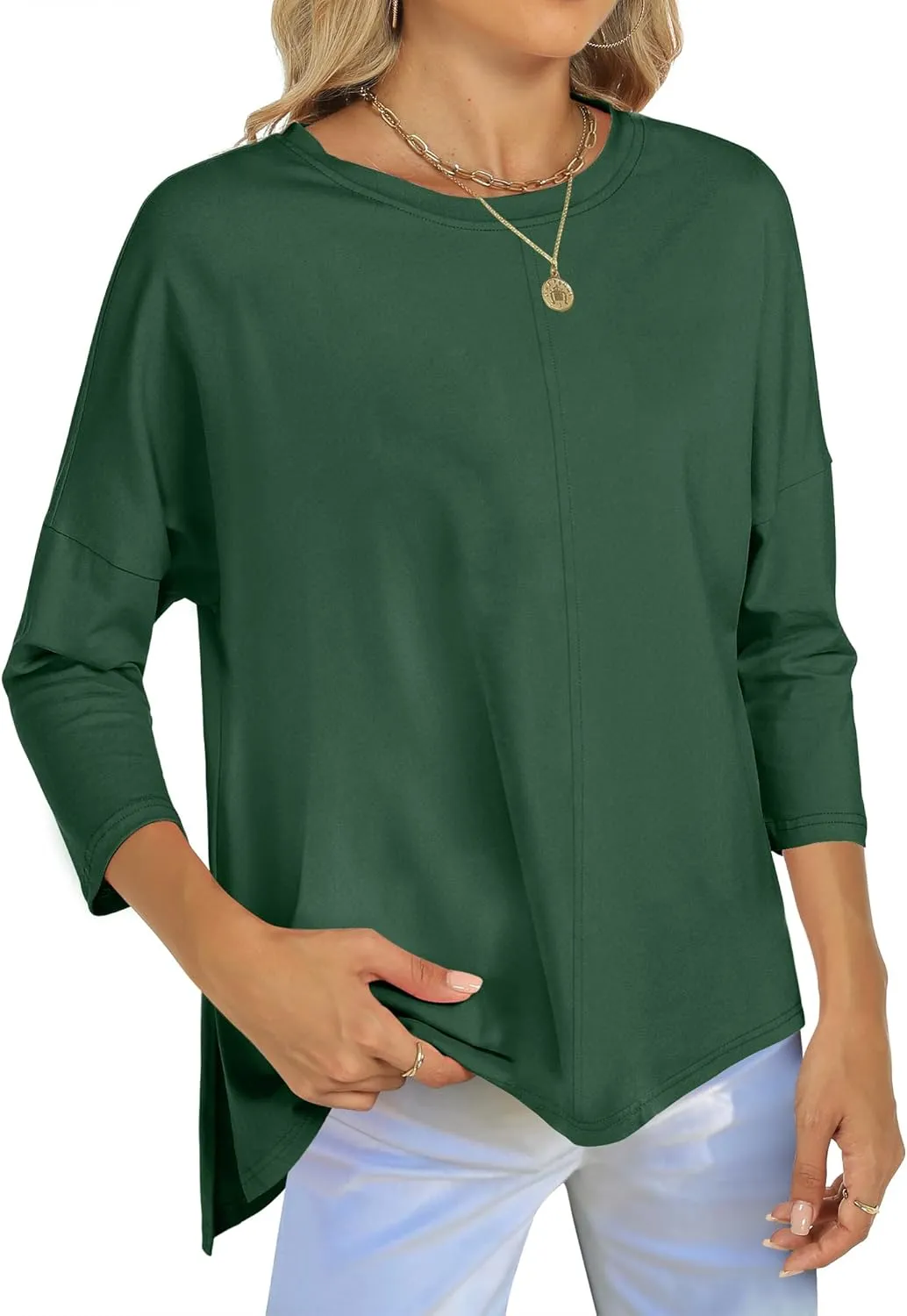 ANRABESS Womens 3/4 Length Sleeve Tops Loose Fit Tunic Shirts Oversized Spring Summer Casual Crew Neck Basic Boxy Tee