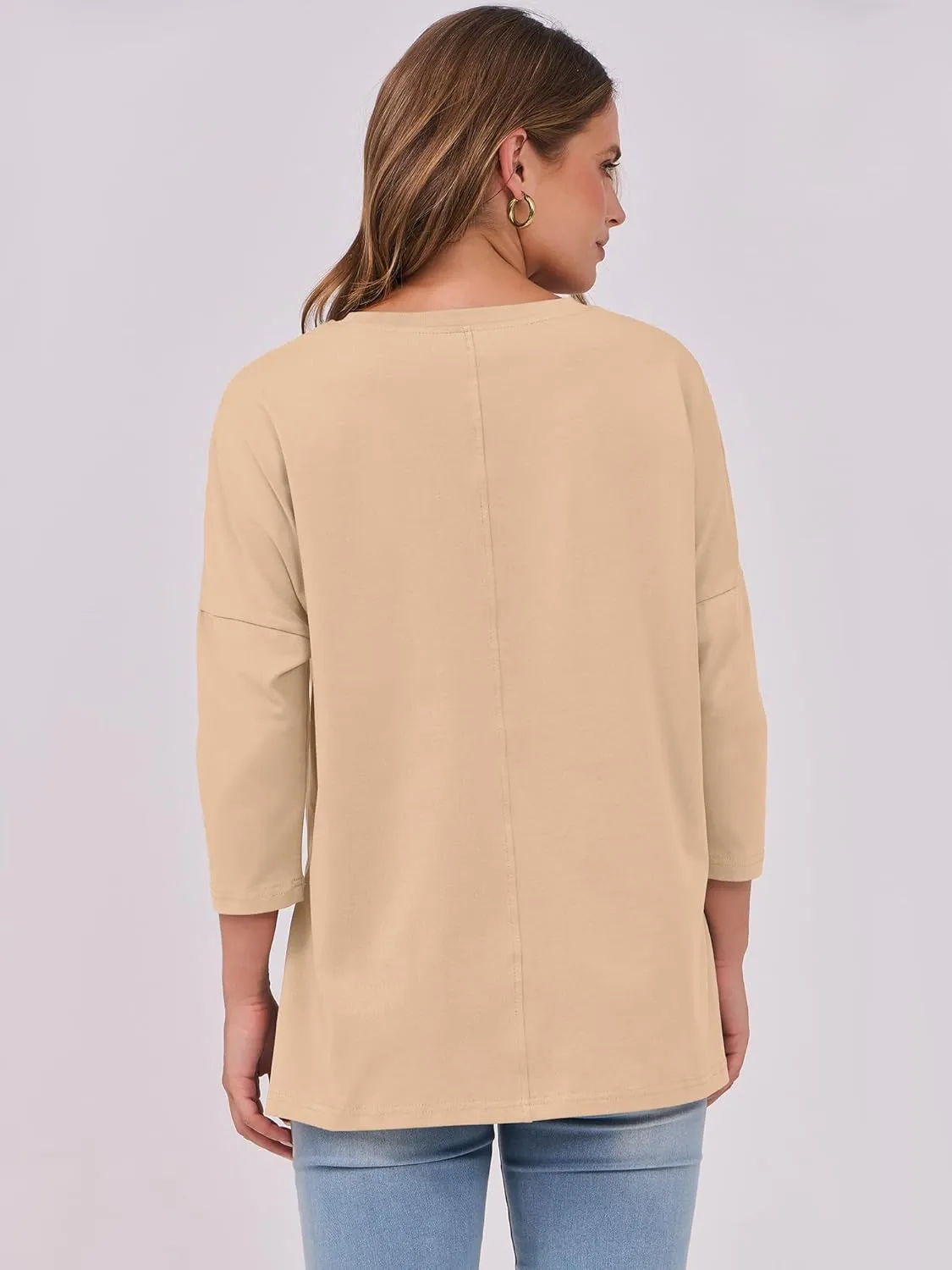 ANRABESS Womens 3/4 Length Sleeve Tops Loose Fit Tunic Shirts Oversized Spring Summer Casual Crew Neck Basic Boxy Tee